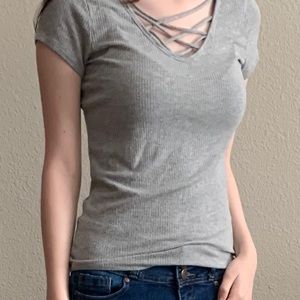 ribbed v neck top